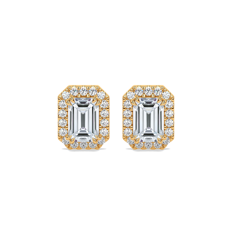 Emerald diamond halo studs