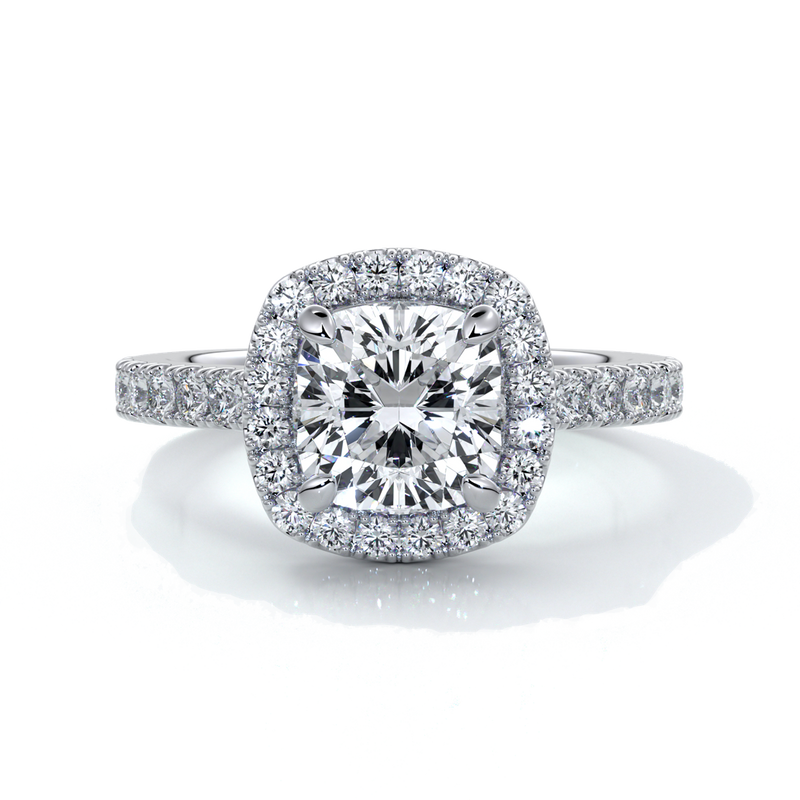 Elizabeth Engagement Ring cushion diamond band halo 18ct white gold