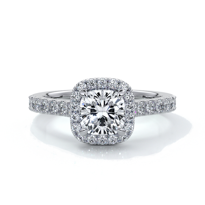 Emily Engagement Ring cushion diamond band halo 18ct white gold