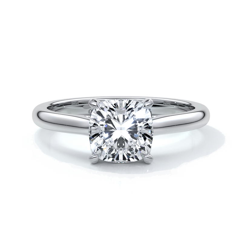 Esther Engagement ring cushion cut diamond 4 claw cathedral 18ct white gold band