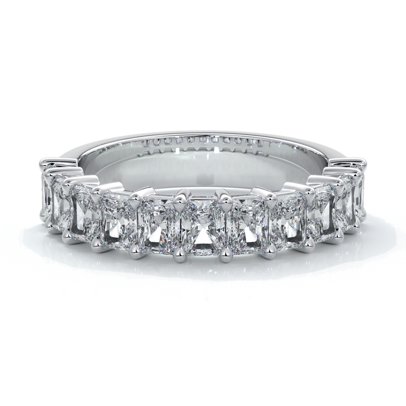 Gemma Wedding ring radiant diamonds scalloped band 18ct white gold