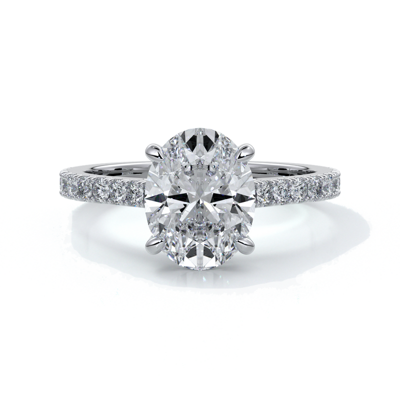Isabella Engagement ring oval diamond 4 claw cathedral diamond band 18ct white gold