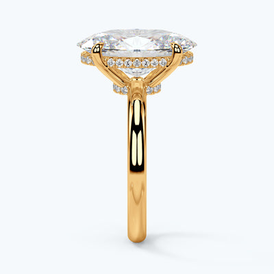 Tara — 5ct elongated oval lab diamond, 18k yellow gold, hidden halo