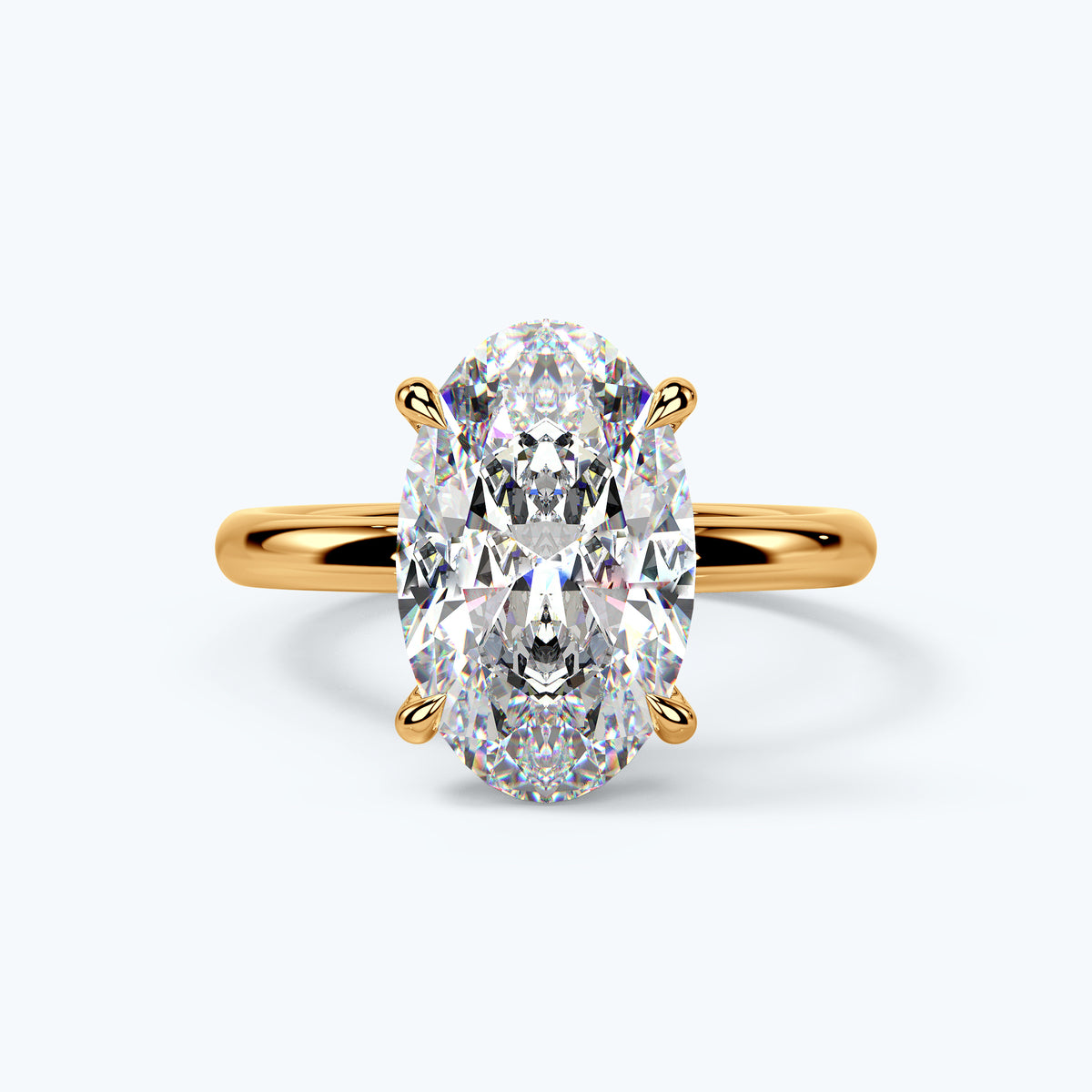 Tara — 5ct elongated oval lab diamond, 18k yellow gold, hidden halo