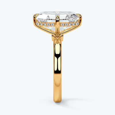 Ophelia — 5ct Old Mine Cut emerald lab diamond, 18k yellow gold, hidden halo