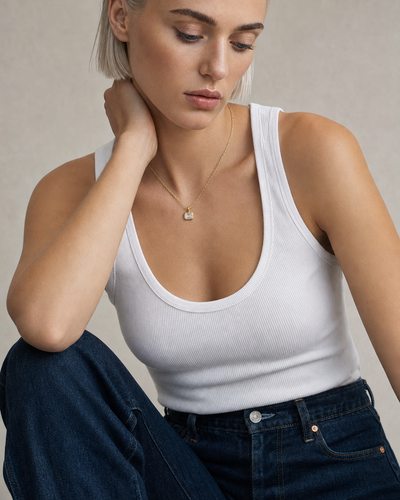 Cascade pendant worn, model lifestyle shot