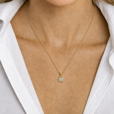 Capri pendant - close up on neckline with white shirt