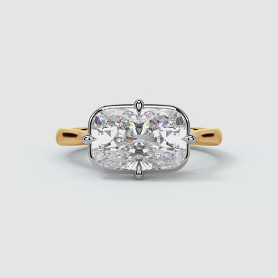 Georgia 3ct elongated cushion east-west engagement ring, 360 rotation
