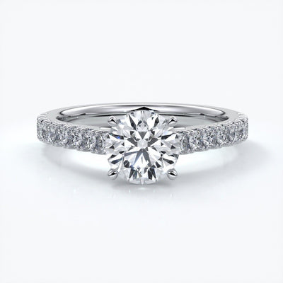Adele Engagement ring round diamond 4 claw cathedral 18ct white gold