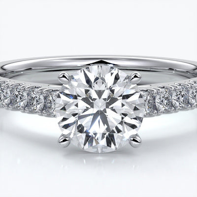 Adele Engagement ring round diamond 4 claw cathedral 18ct white gold
