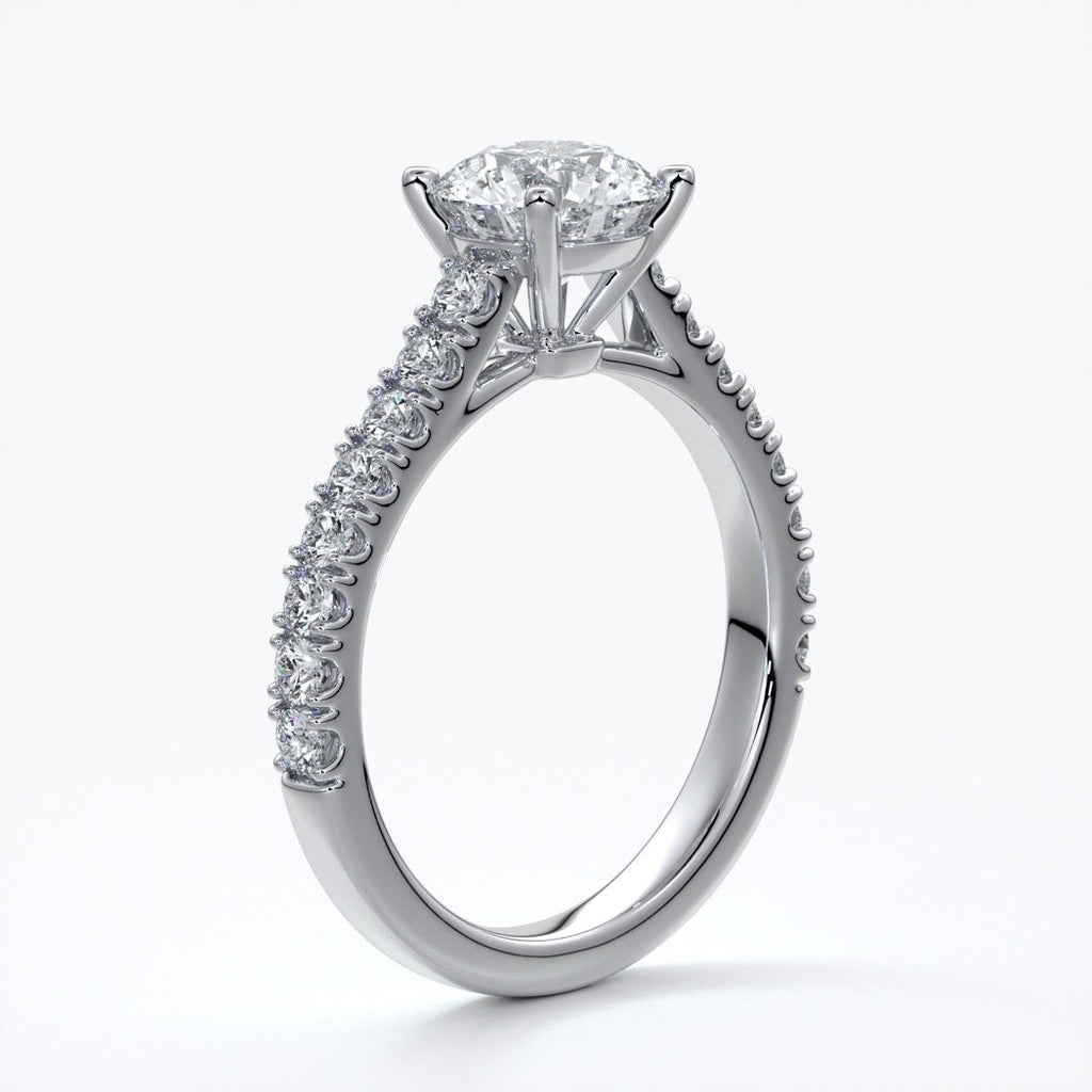 Adele Engagement ring round diamond 4 claw cathedral 18ct white gold