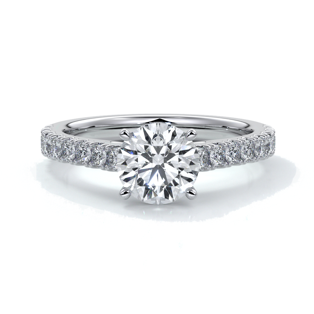 Adele Engagement ring round diamond 4 claw cathedral 18ct white gold