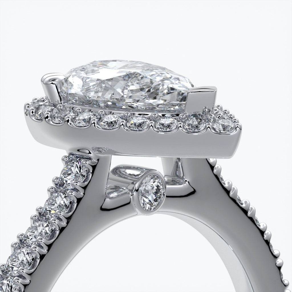 Alice Engagement Ring pear diamond band halo platinum