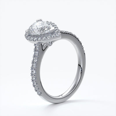 Alice Engagement Ring pear diamond band halo platinum