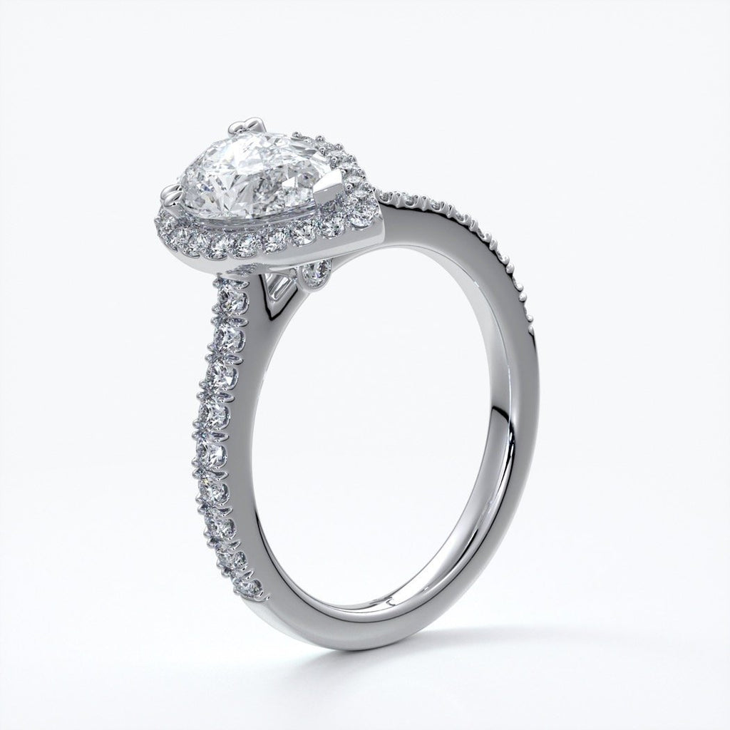 Alice Engagement Ring pear diamond band halo platinum