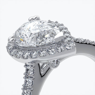 Alice Engagement Ring pear diamond band halo platinum