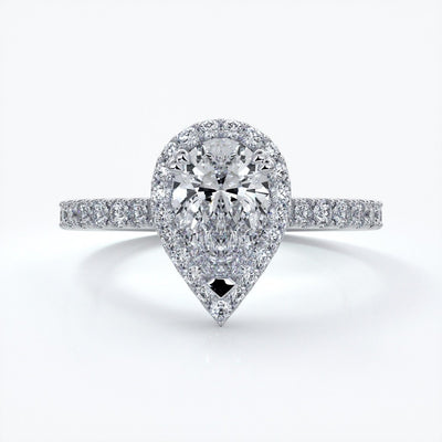Alice Engagement Ring pear diamond band halo platinum