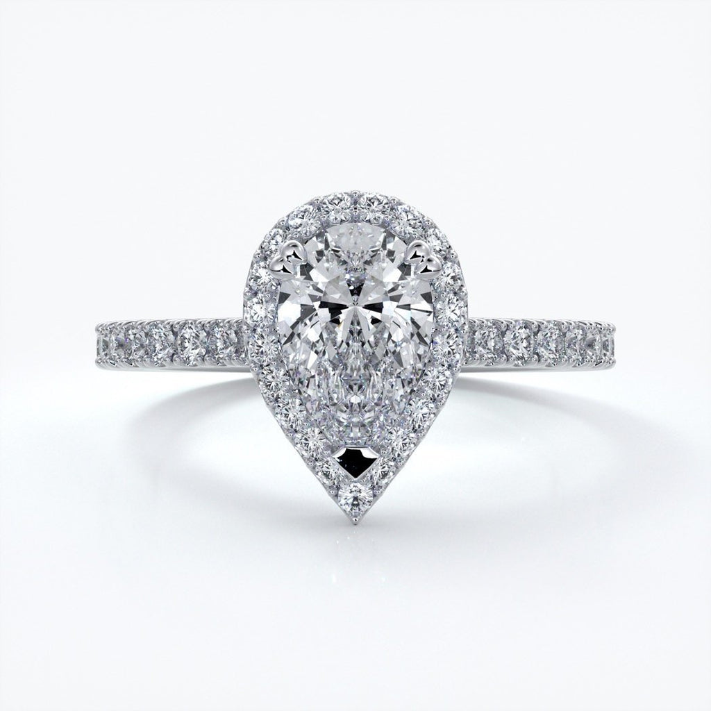 Alice Engagement Ring pear diamond band halo platinum