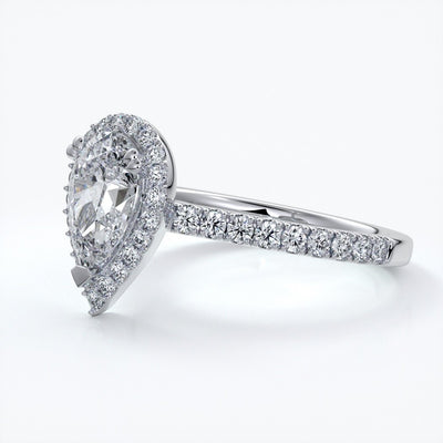 Alice Engagement Ring pear diamond band halo platinum