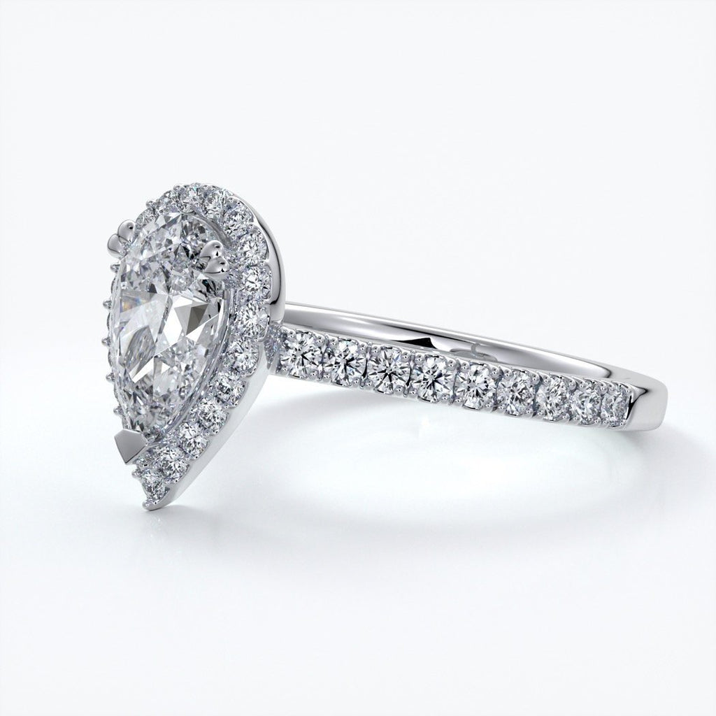 Alice Engagement Ring pear diamond band halo platinum