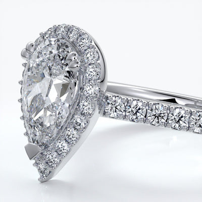 Alice Engagement Ring pear diamond band halo platinum