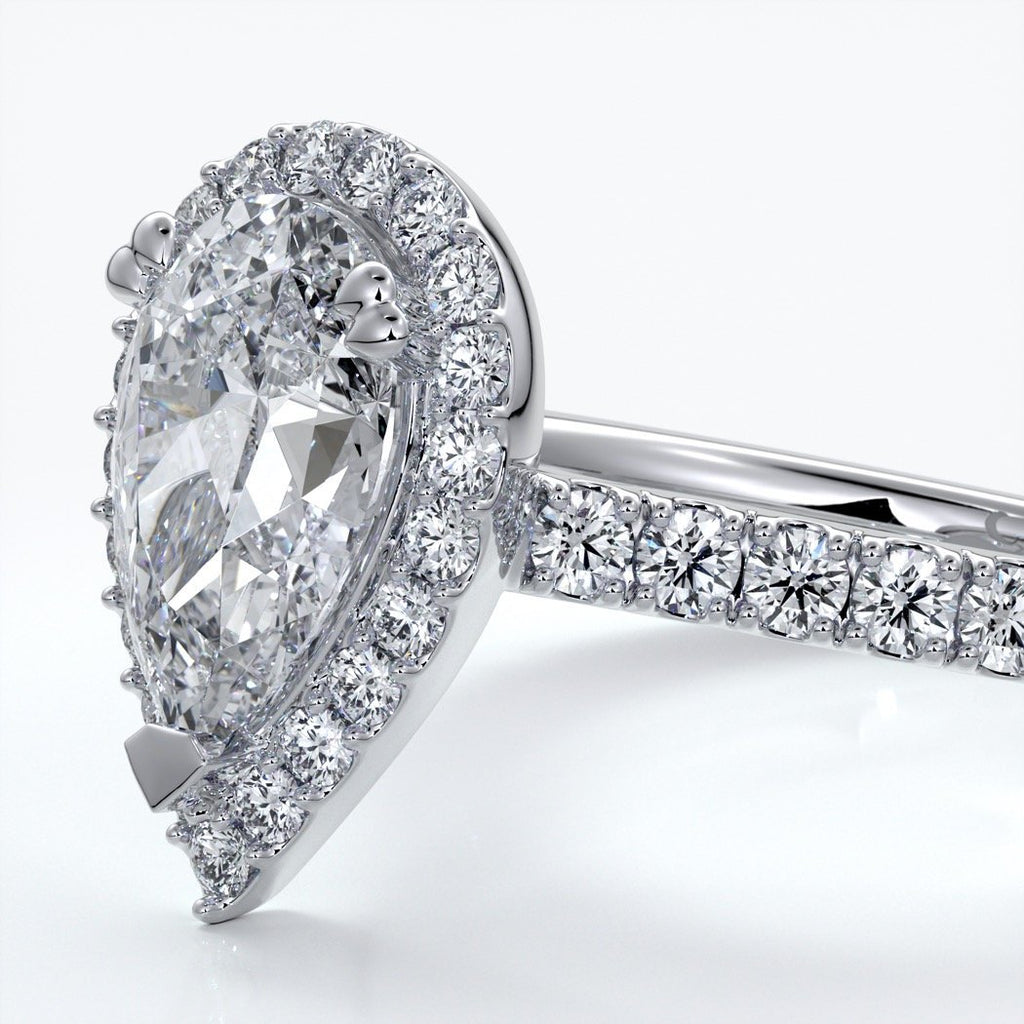 Alice Engagement Ring pear diamond band halo platinum