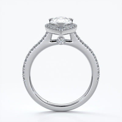 Alice Engagement Ring pear diamond band halo platinum