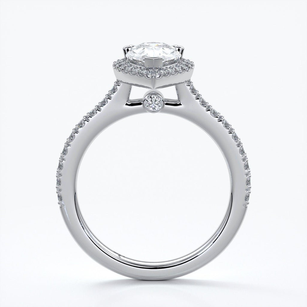 Alice Engagement Ring pear diamond band halo platinum
