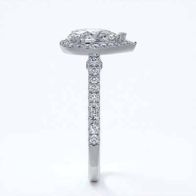 Alice Engagement Ring pear diamond band halo platinum