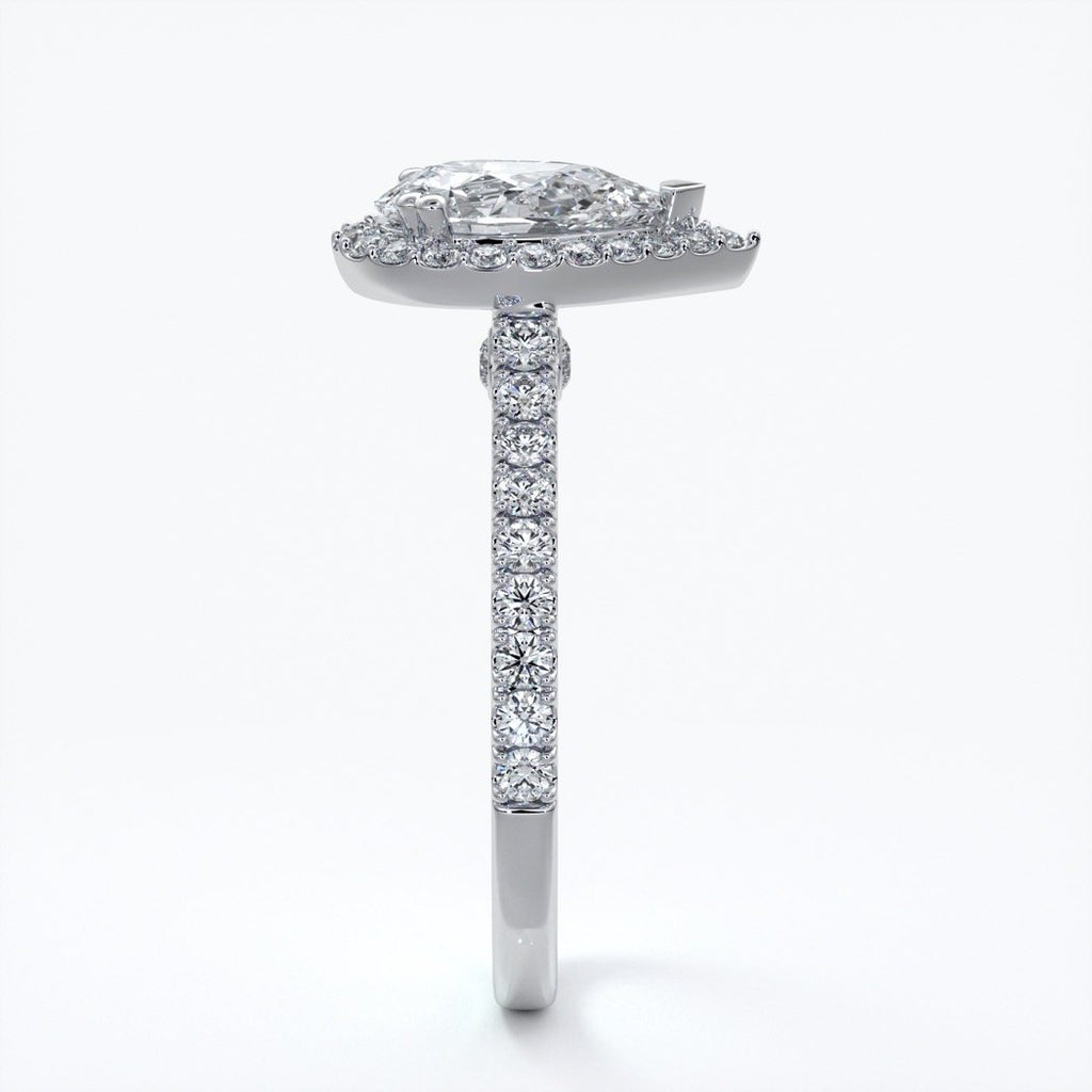 Alice Engagement Ring pear diamond band halo platinum