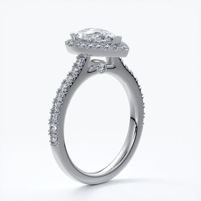 Alice Engagement Ring pear diamond band halo platinum