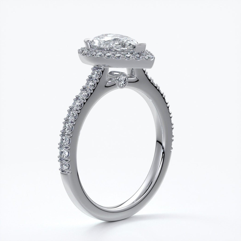 Alice Engagement Ring pear diamond band halo platinum