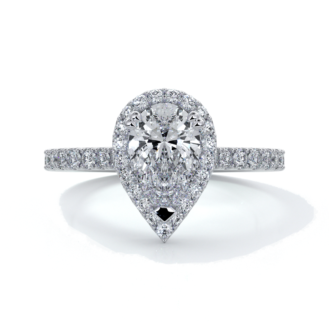 Alice Engagement Ring pear diamond band halo platinum