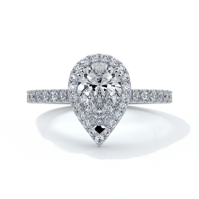 Alice Engagement Ring pear diamond band halo platinum
