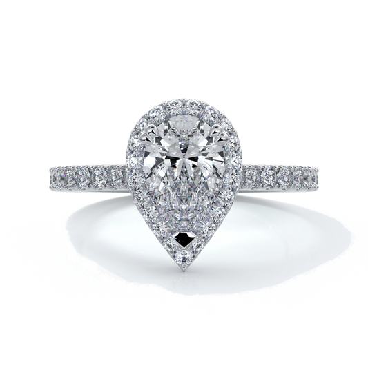 Alice Engagement Ring pear diamond band halo platinum