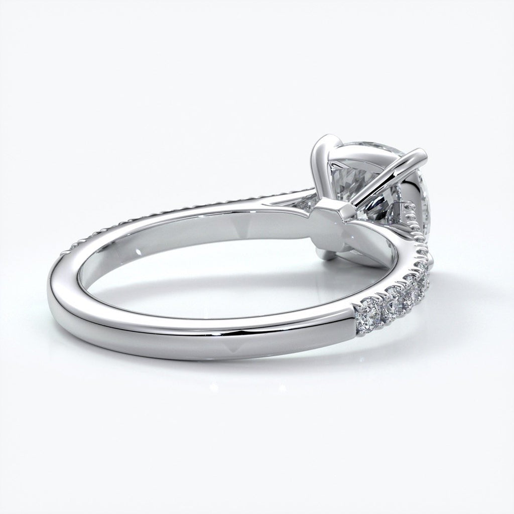 Alison Engagement ring cushion cut diamond 4 claw cathdral shoulder diamonds platinum