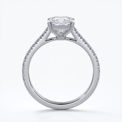 Alison Engagement ring cushion cut diamond 4 claw cathdral shoulder diamonds platinum