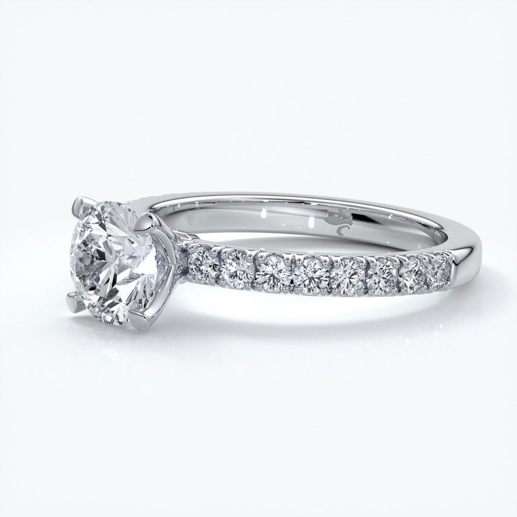 Anna Engagement ring round diamond 4 claw diamond band platinum