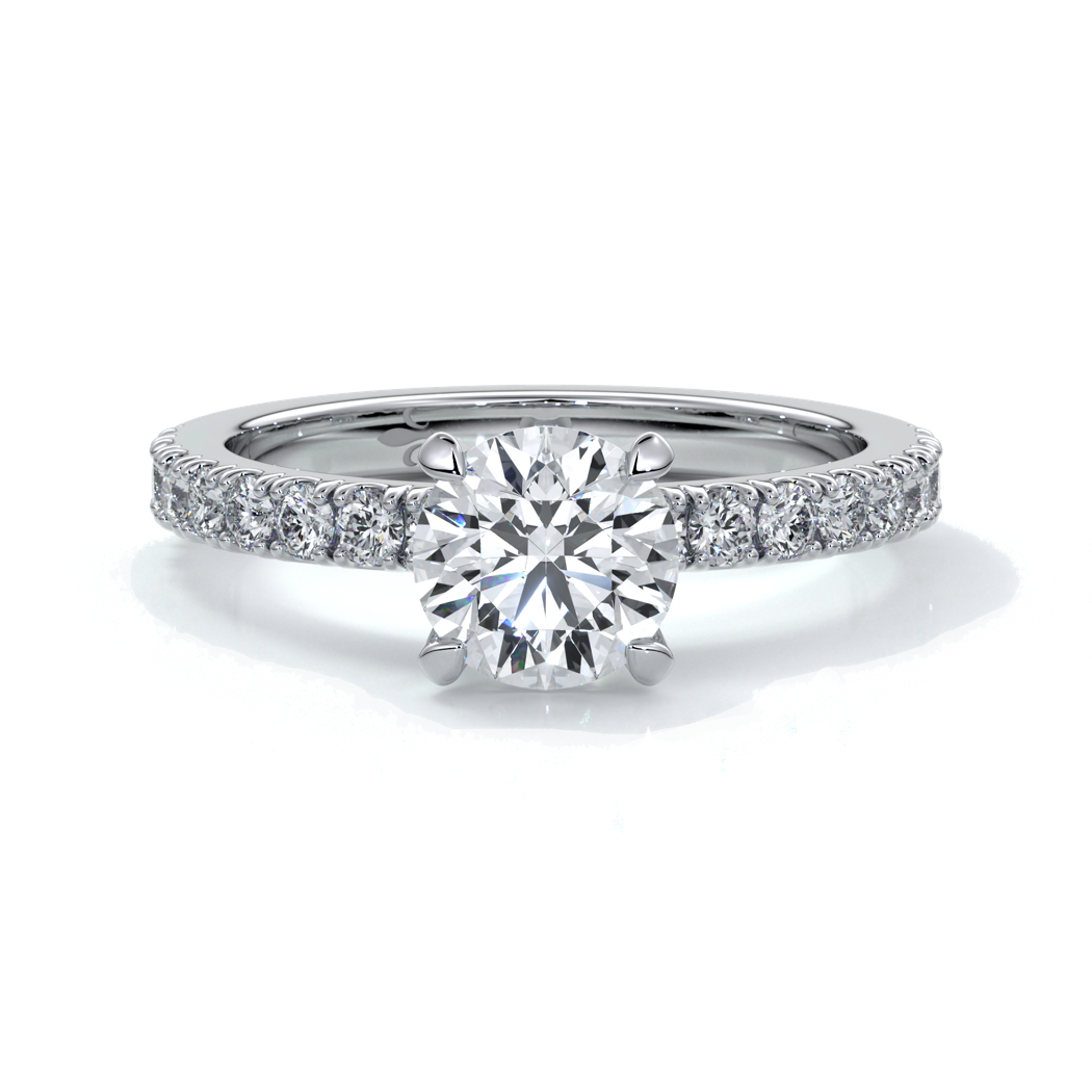 Anna Engagement ring round diamond 4 claw diamond band platinum