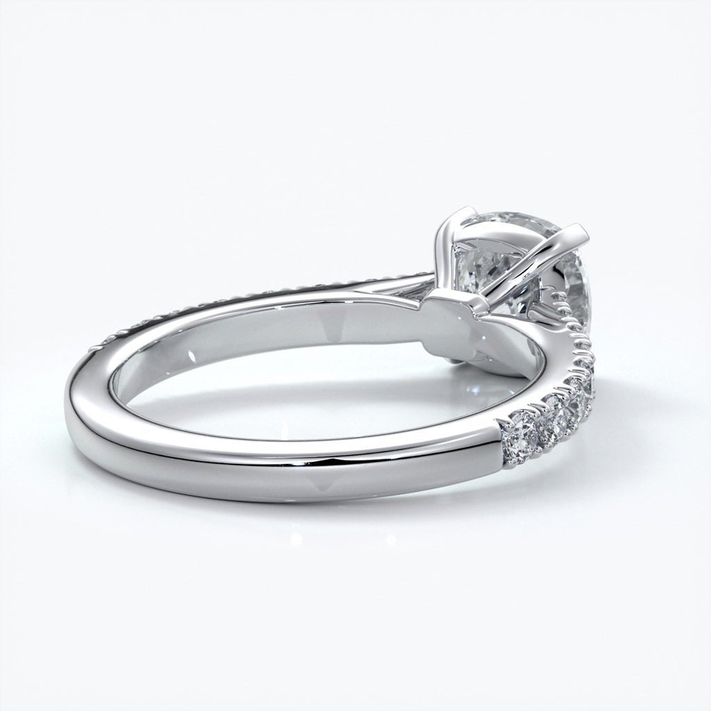 Beatrice Engagement ring cushion cut diamond cathedral 4 claw diamond band platinum
