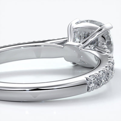 Beatrice Engagement ring cushion cut diamond cathedral 4 claw diamond band platinum