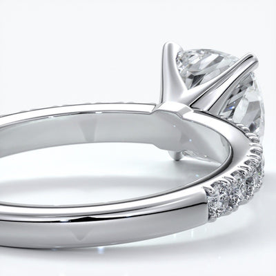 Belle Engagement ring cushion cut diamond 4 claw diamond band platinum