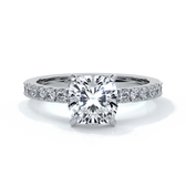 Belle Engagement ring cushion cut diamond 4 claw diamond band platinum