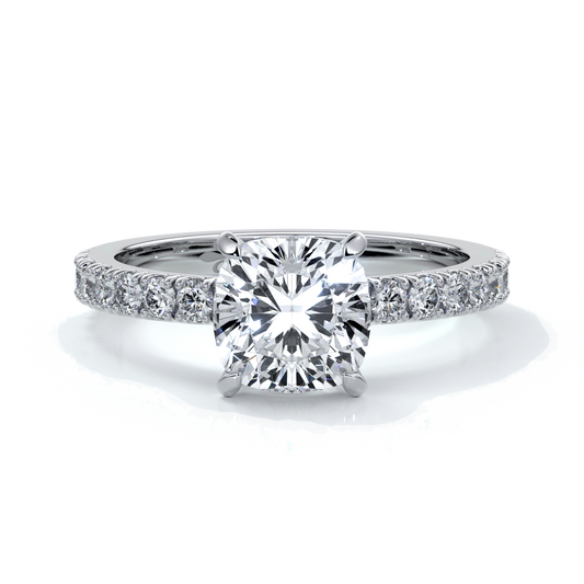 Belle Engagement ring cushion cut diamond 4 claw diamond band platinum
