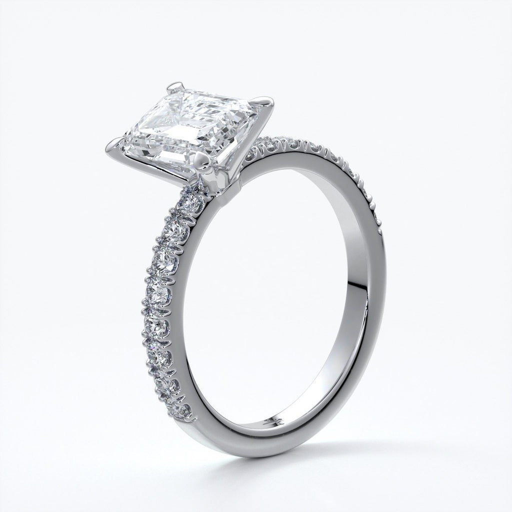 Charlotte Engagement Ring emerald diamond 4 claw diamond band platinum