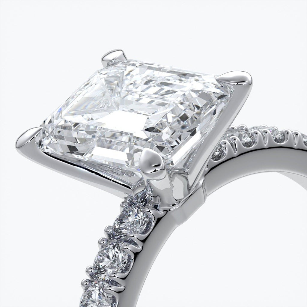 Charlotte Engagement Ring emerald diamond 4 claw diamond band platinum