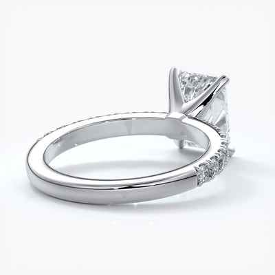 Charlotte Engagement Ring emerald diamond 4 claw diamond band platinum