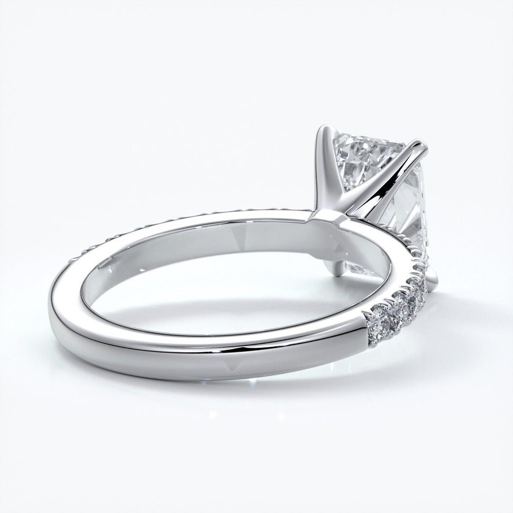 Charlotte Engagement Ring emerald diamond 4 claw diamond band platinum