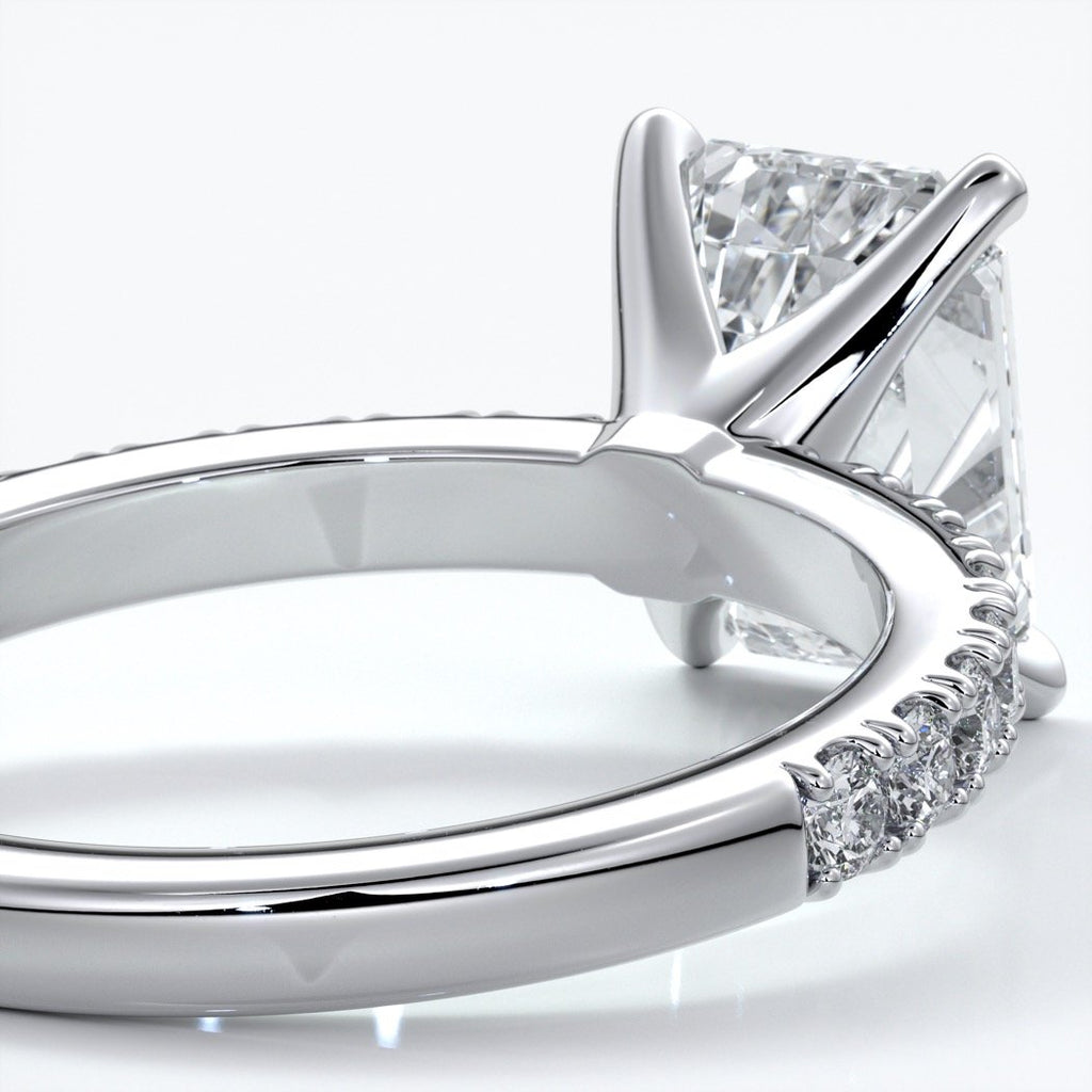 Charlotte Engagement Ring emerald diamond 4 claw diamond band platinum