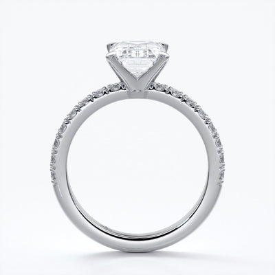 Charlotte Engagement Ring emerald diamond 4 claw diamond band platinum
